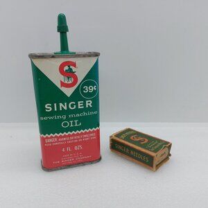 Vintage Singer Sewing Machine Oil Can & Box Of Singer Sewing Machine Needles